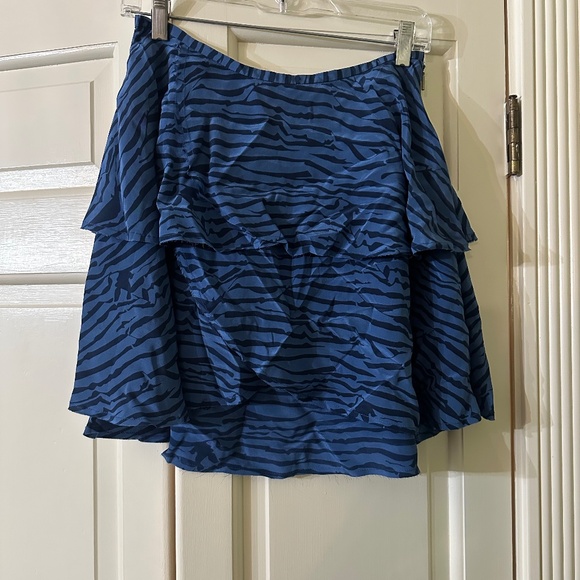 Geren Ford Women’s Skirt Blue Black Zebra Print Tiered Ruffle, Size Small/6 - Picture 1 of 2
